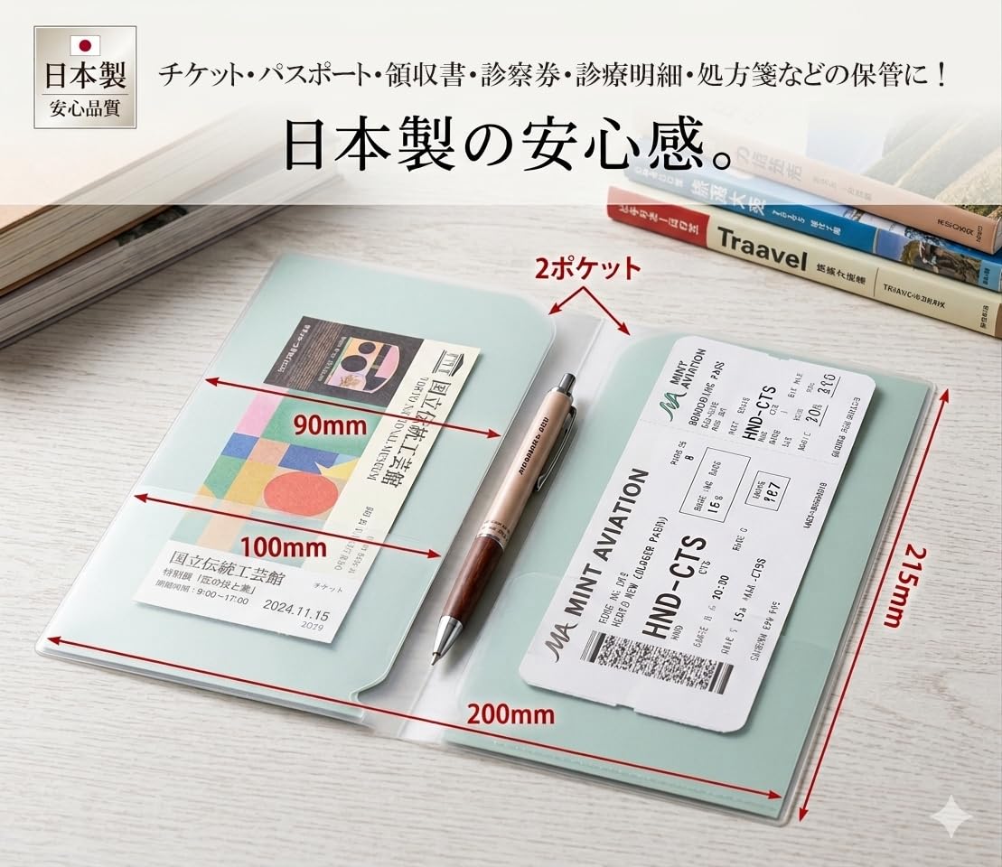 Amazon | 日本製 2ポケット・チケットファイル オリーブ 2枚セット